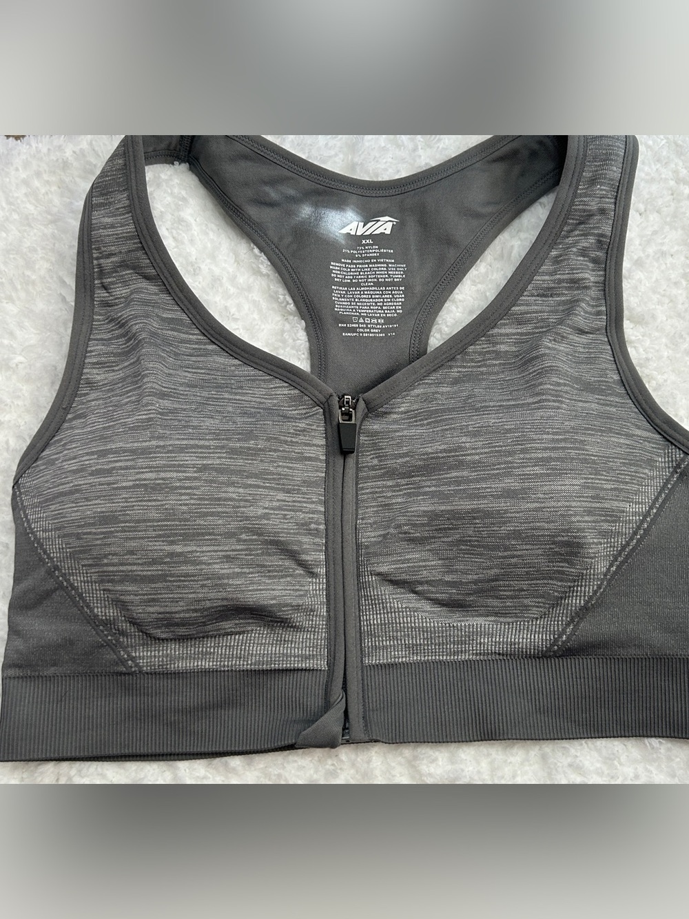 Avia Gray Front-Zip Racerback Sports Bra